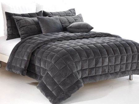 Augusta Faux Mink Quilt Set Charcoal by Alastair s Fine Linen on Sale