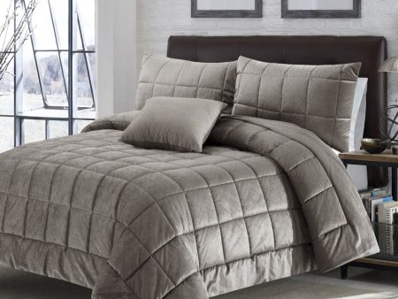 Poseidon Latte Luxury Velour Quilt Set Latte by Alastair s Fine Linen Fashion